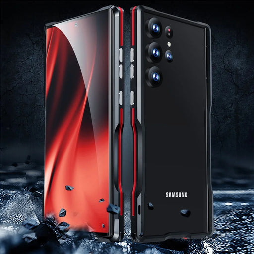 LUPHIE For Samsung Galaxy S24 Ultra Bumper Case Metal Bumper Frame No Back Design - Black  /  Red - 2