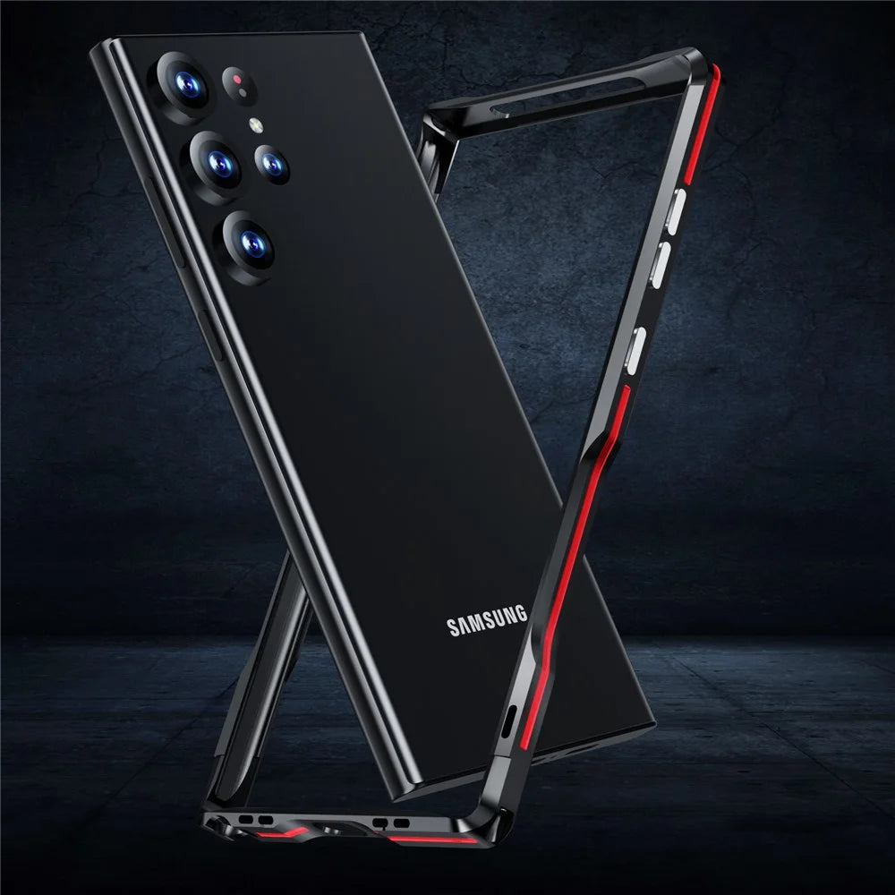 LUPHIE For Samsung Galaxy S24 Ultra Bumper Case Metal Bumper Frame No Back Design - Black  /  Red - 3