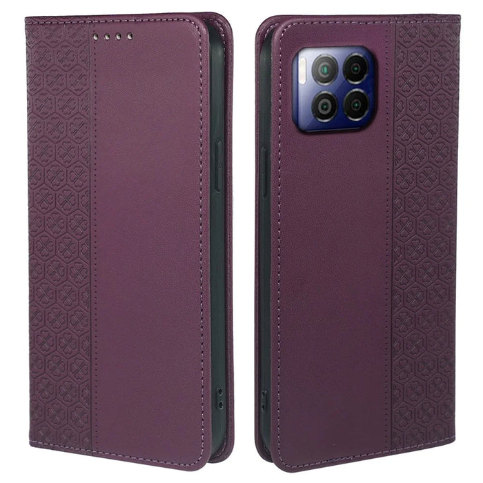 For T-Mobile REVVL 7 Pro / T Phone 2 Pro Case Leather Phone Cover Four-Leaf Clover Imprinted - Dark Purple - 1