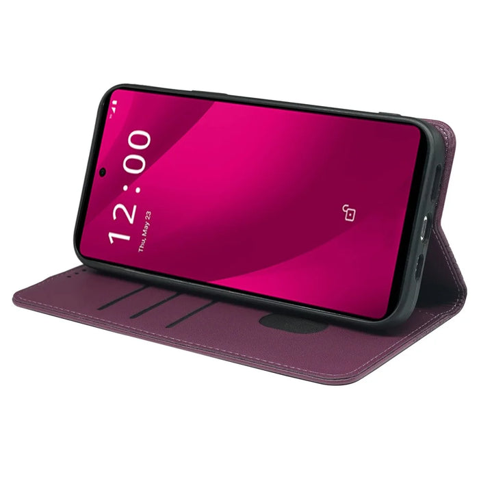 For T-Mobile REVVL 7 Pro / T Phone 2 Pro Case Leather Phone Cover Four-Leaf Clover Imprinted - Dark Purple - 4