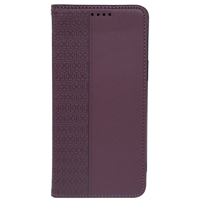 For T-Mobile REVVL 7 Pro / T Phone 2 Pro Case Leather Phone Cover Four-Leaf Clover Imprinted - Dark Purple - 5