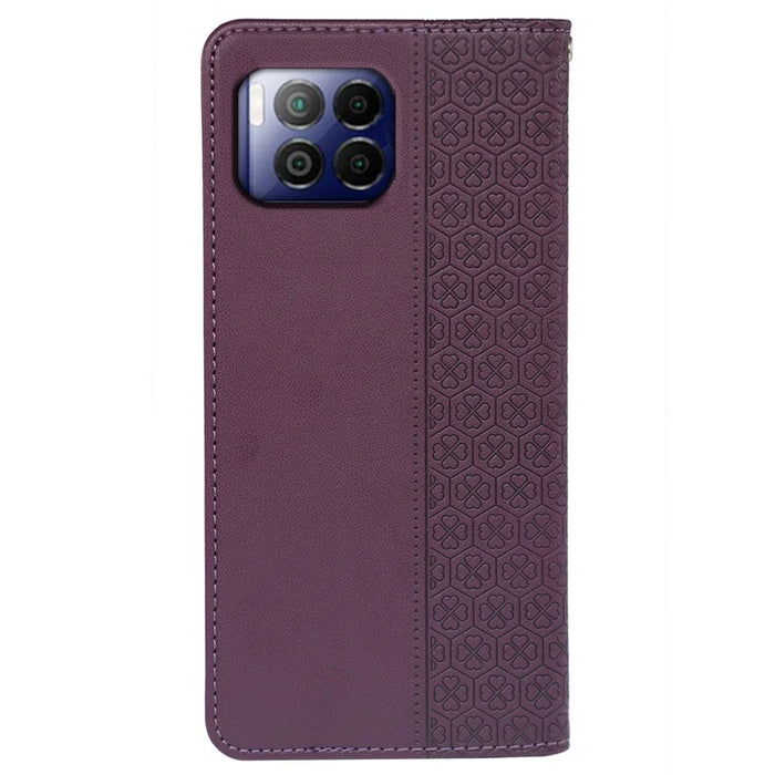 For T-Mobile REVVL 7 Pro / T Phone 2 Pro Case Leather Phone Cover Four-Leaf Clover Imprinted - Dark Purple - 6