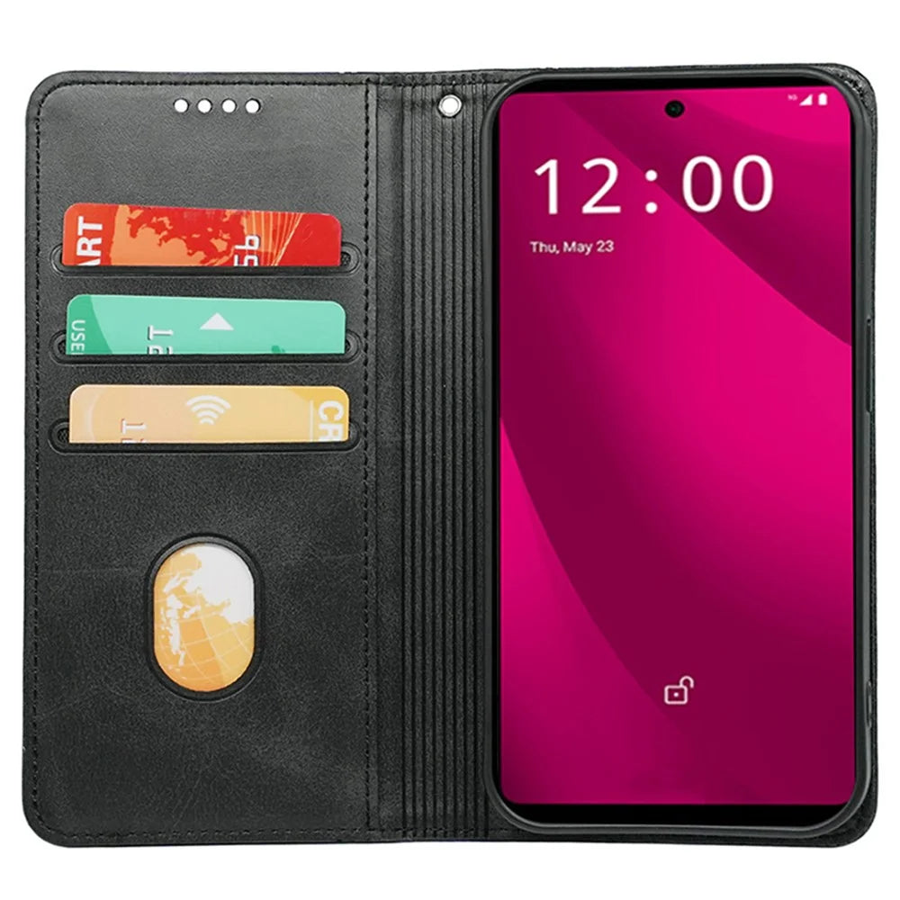 For T-Mobile REVVL 7 Pro / T Phone 2 Pro Case Leather Phone Cover Magnetic Closing - Black - 2