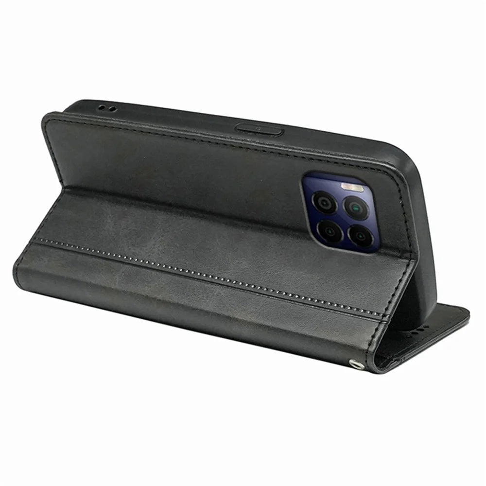 For T-Mobile REVVL 7 Pro / T Phone 2 Pro Case Leather Phone Cover Magnetic Closing - Black - 3