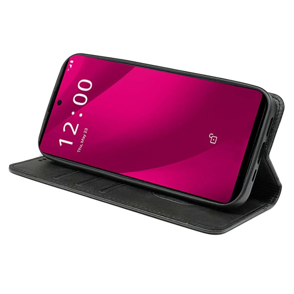 For T-Mobile REVVL 7 Pro / T Phone 2 Pro Case Leather Phone Cover Magnetic Closing - Black - 4