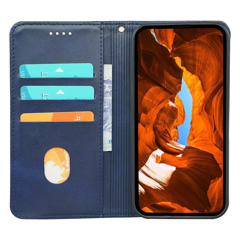 For T-Mobile REVVL 7 Pro / T Phone 2 Pro Case Leather Phone Cover Viewing Stand Magnetic Close - Blue - 2