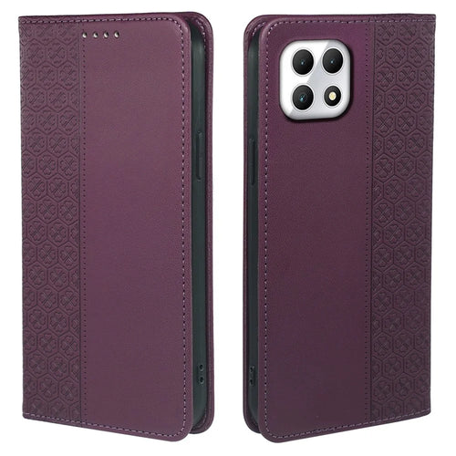 For T-Mobile REVVL 7 / T Phone 2 Case Leather Flip Phone Cover Four-Leaf Clover Pattern - Dark Purple - 1