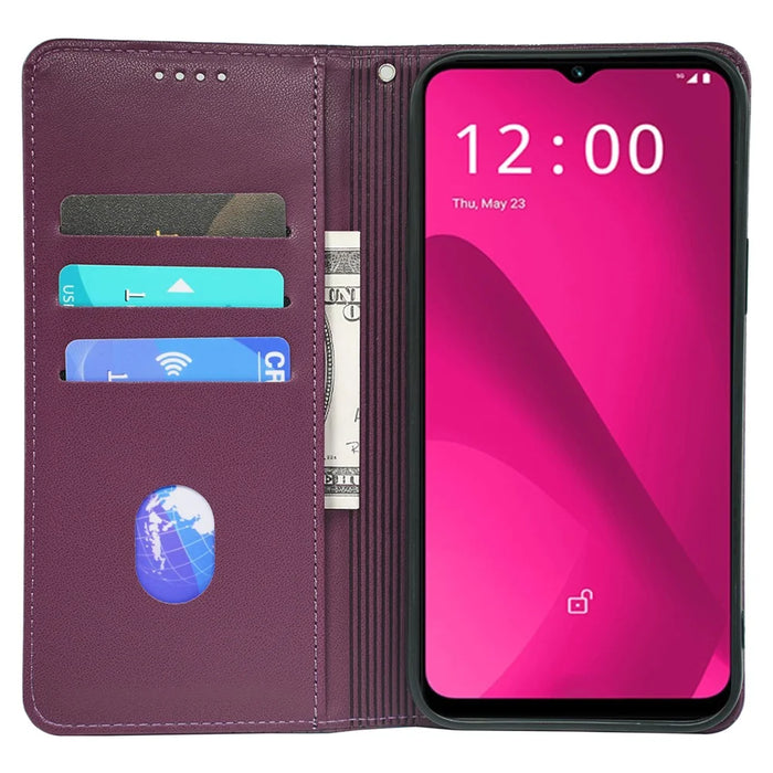 For T-Mobile REVVL 7 / T Phone 2 Case Leather Flip Phone Cover Four-Leaf Clover Pattern - Dark Purple - 2