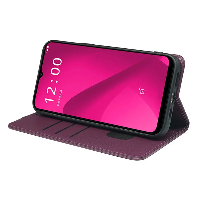 For T-Mobile REVVL 7 / T Phone 2 Case Leather Flip Phone Cover Four-Leaf Clover Pattern - Dark Purple - 3