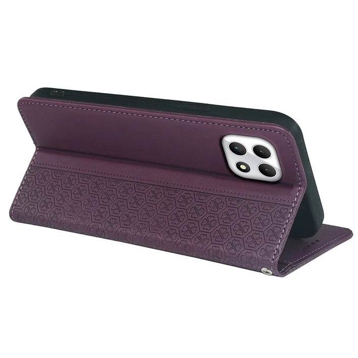 For T-Mobile REVVL 7 / T Phone 2 Case Leather Flip Phone Cover Four-Leaf Clover Pattern - Dark Purple - 4