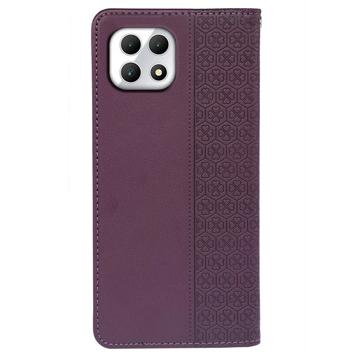 For T-Mobile REVVL 7 / T Phone 2 Case Leather Flip Phone Cover Four-Leaf Clover Pattern - Dark Purple - 5