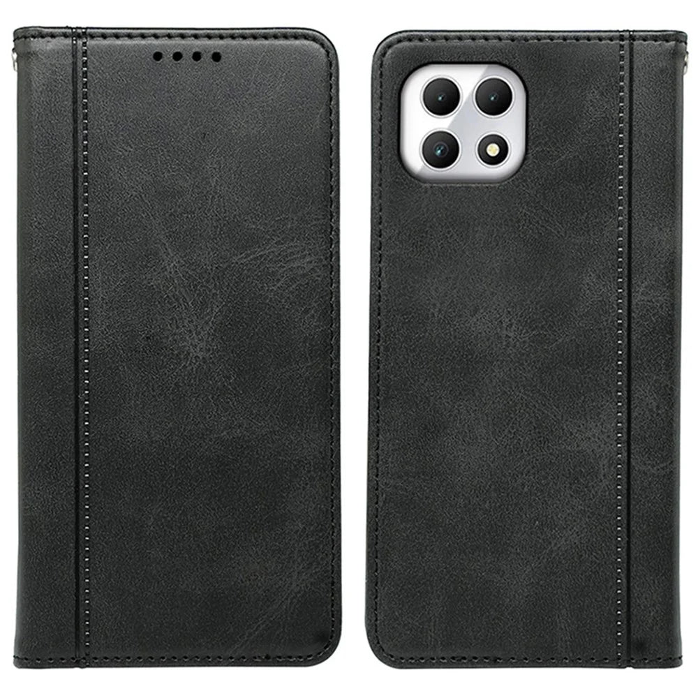 For T-Mobile REVVL 7 / T Phone 2 Case Strong Magnetic Leather Phone Cover Calf Texture - Black - 1
