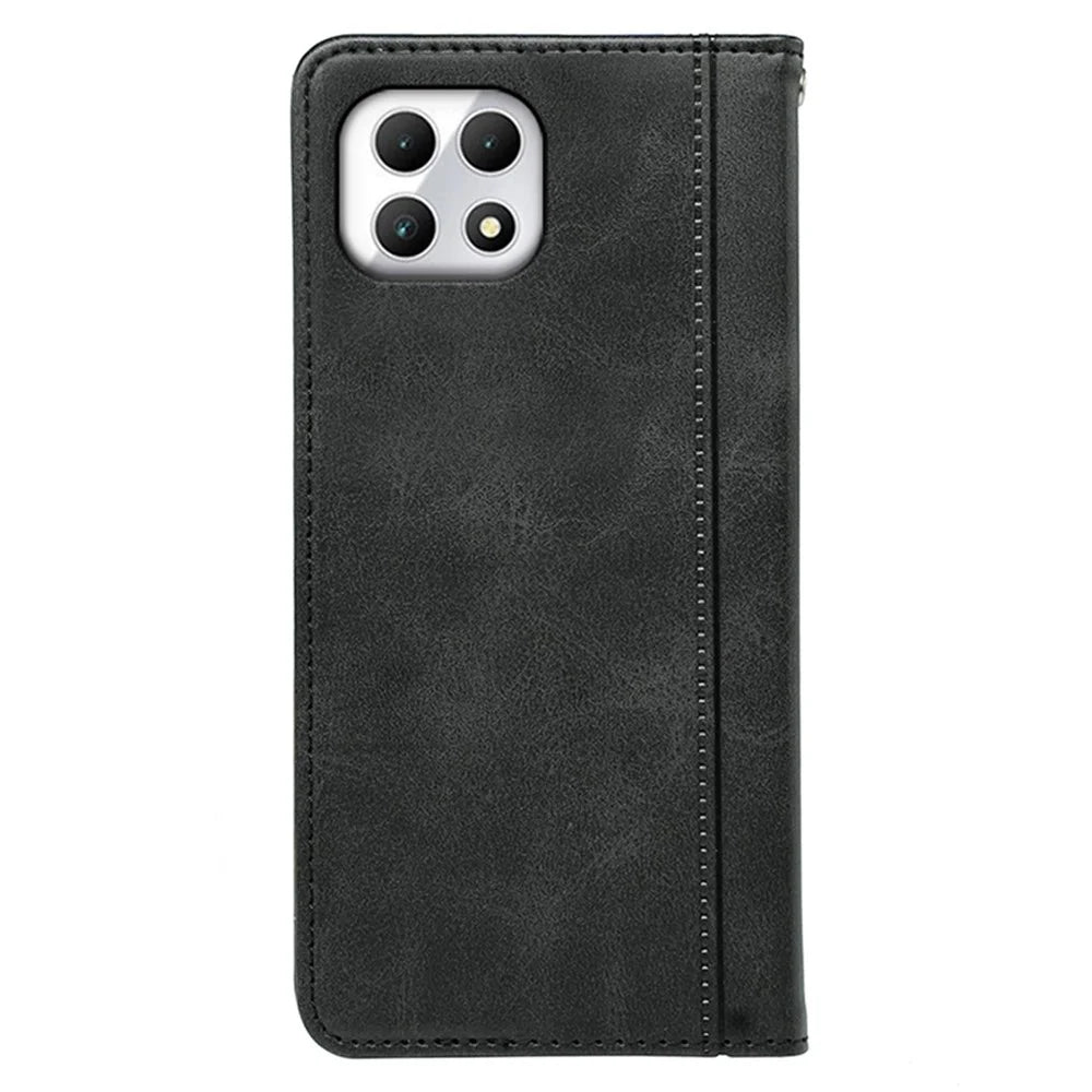 For T-Mobile REVVL 7 / T Phone 2 Case Strong Magnetic Leather Phone Cover Calf Texture - Black - 6