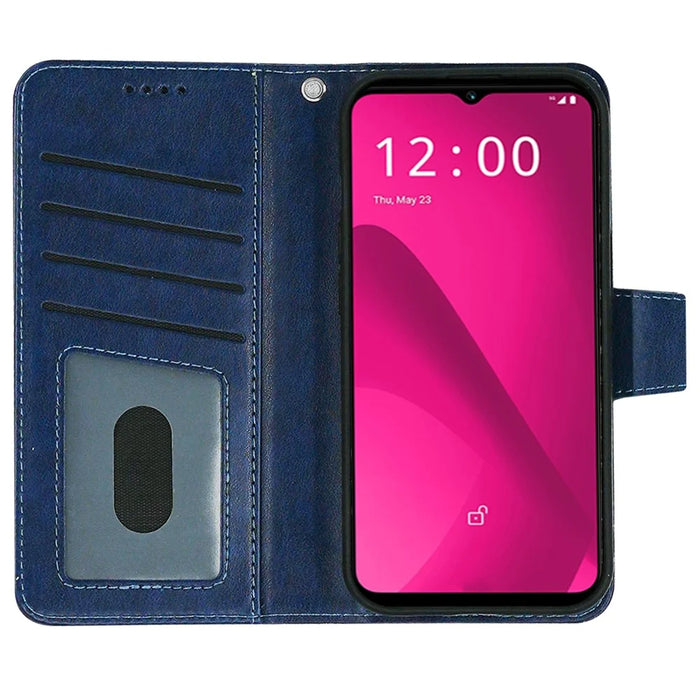 For T-Mobile REVVL 7 / T Phone 2 Case Stand Strong Magnetic Leather Phone Cover - Blue - 2