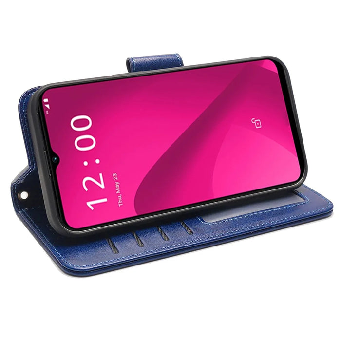 For T-Mobile REVVL 7 / T Phone 2 Case Stand Strong Magnetic Leather Phone Cover - Blue - 3