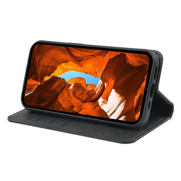 For T-Mobile REVVL 7 / T Phone 2 Case Stand Strong Magnetic Leather Phone Cover - Black - 3