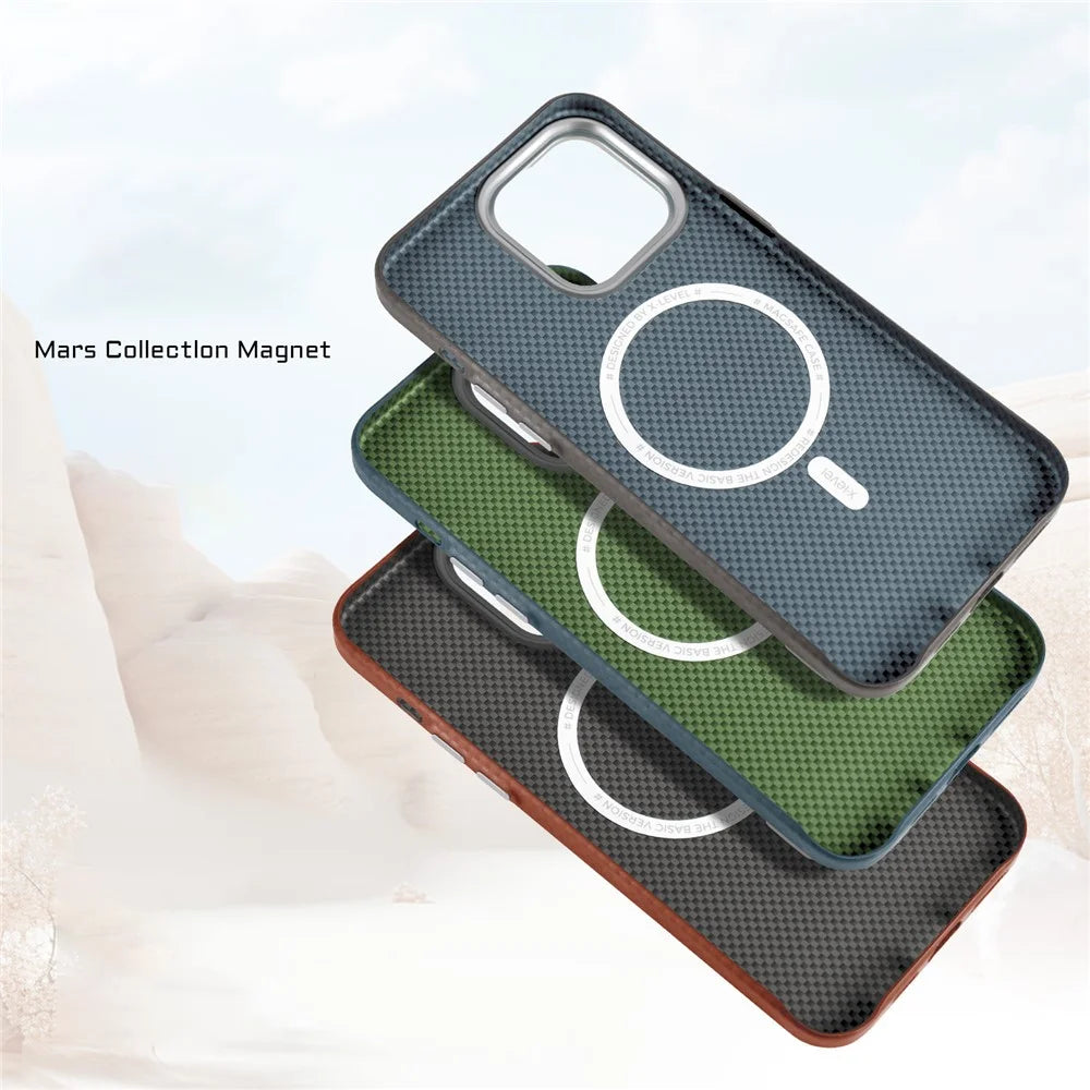 X-LEVEL For iPhone 14 Pro Max Cell Phone Case Carbon Fiber+Metal Cover Compatible with MagSafe - Black - 3