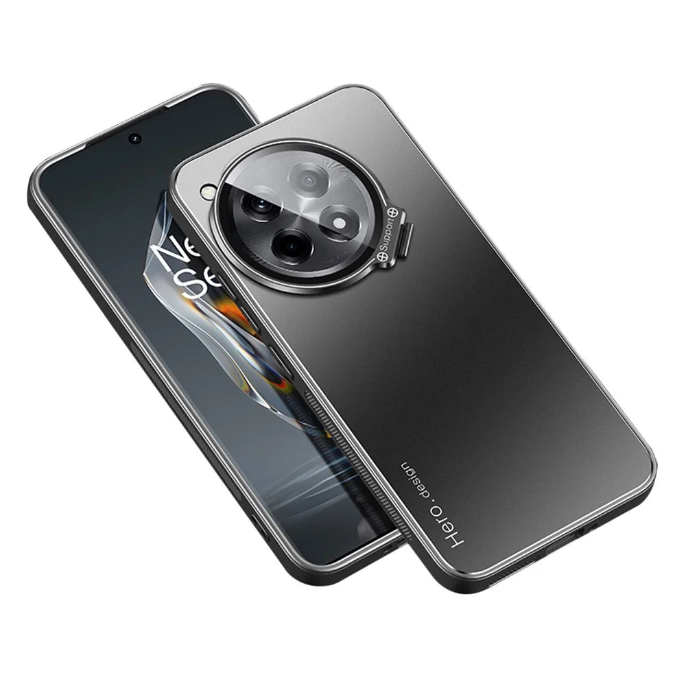 For OnePlus Ace 3 5G / 12R 5G Case with Lens Kickstand Shockproof PC+TPU Phone Cover - Black - 1