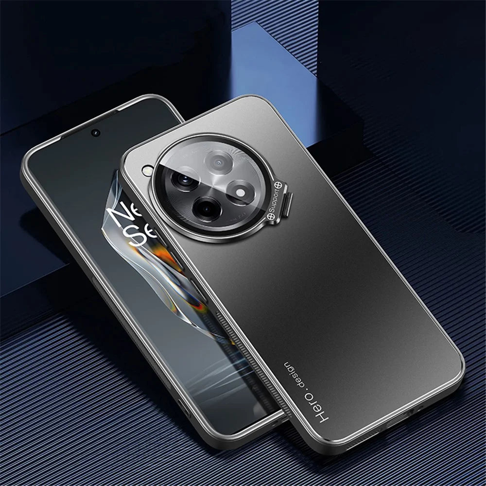 For OnePlus Ace 3 5G / 12R 5G Case with Lens Kickstand Shockproof PC+TPU Phone Cover - Black - 2