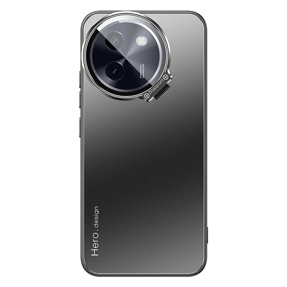 For vivo Y200i 5G Case with Lens Kickstand Shockproof PC+TPU Phone Cover - Black - 1