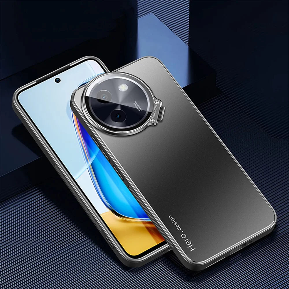 For vivo Y200i 5G Case with Lens Kickstand Shockproof PC+TPU Phone Cover - Black - 2