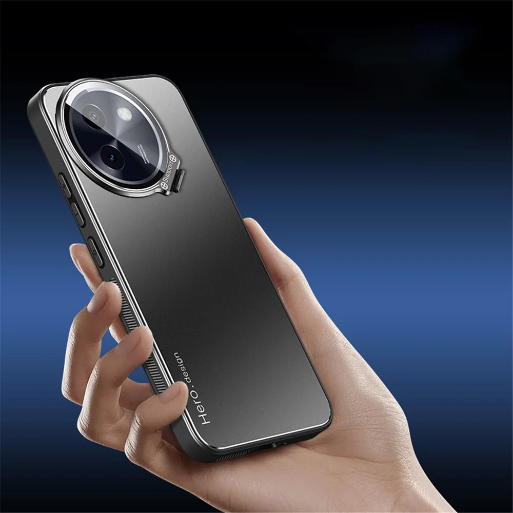 For vivo Y200i 5G Case with Lens Kickstand Shockproof PC+TPU Phone Cover - Black - 3
