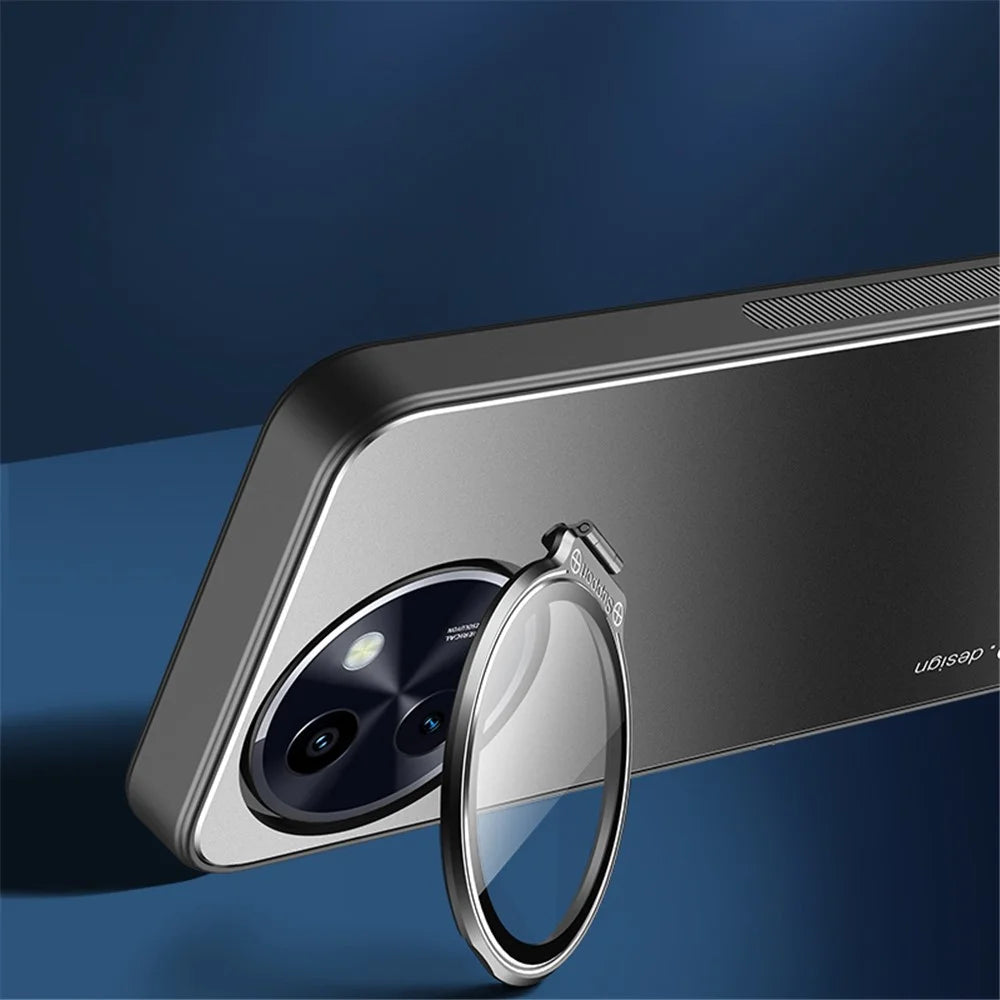 For vivo Y200i 5G Case with Lens Kickstand Shockproof PC+TPU Phone Cover - Black - 4