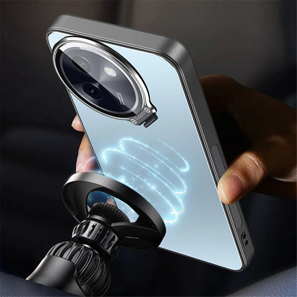 For vivo Y200i 5G Case with Lens Kickstand Shockproof PC+TPU Phone Cover - Black - 6