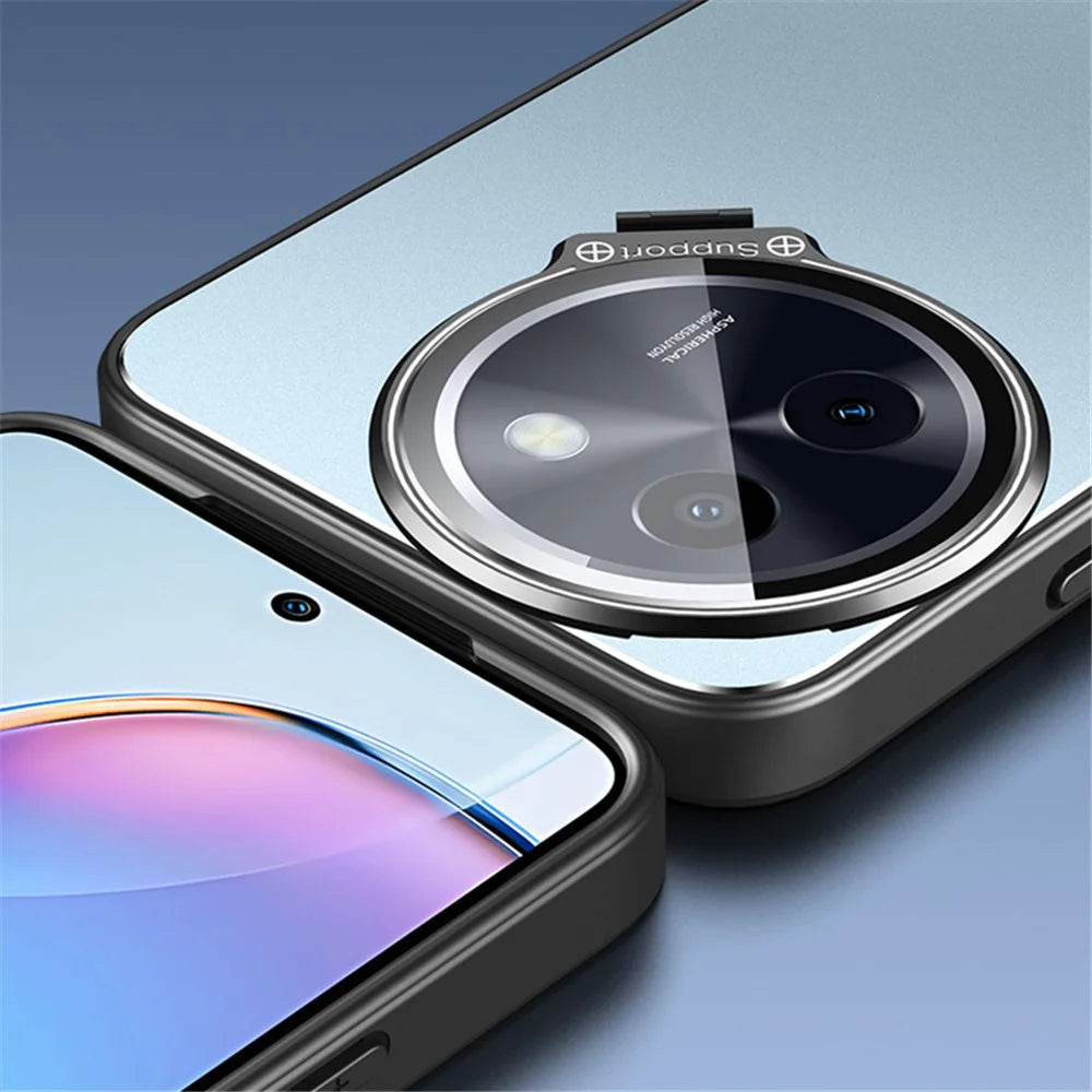 For vivo Y200i 5G Case with Lens Kickstand Shockproof PC+TPU Phone Cover - Black - 7