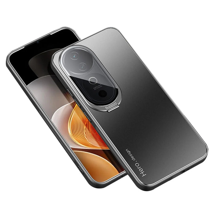 For vivo S19 5G Case with Lens Kickstand Shockproof PC+TPU Phone Cover - Black - 1