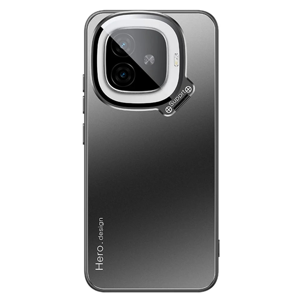 For vivo iQOO Z9 Turbo 5G Case with Lens Kickstand Shockproof PC+TPU Phone Cover - Black - 1