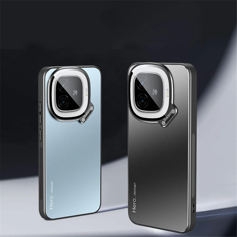 For vivo iQOO Z9 Turbo 5G Case with Lens Kickstand Shockproof PC+TPU Phone Cover - Black - 3