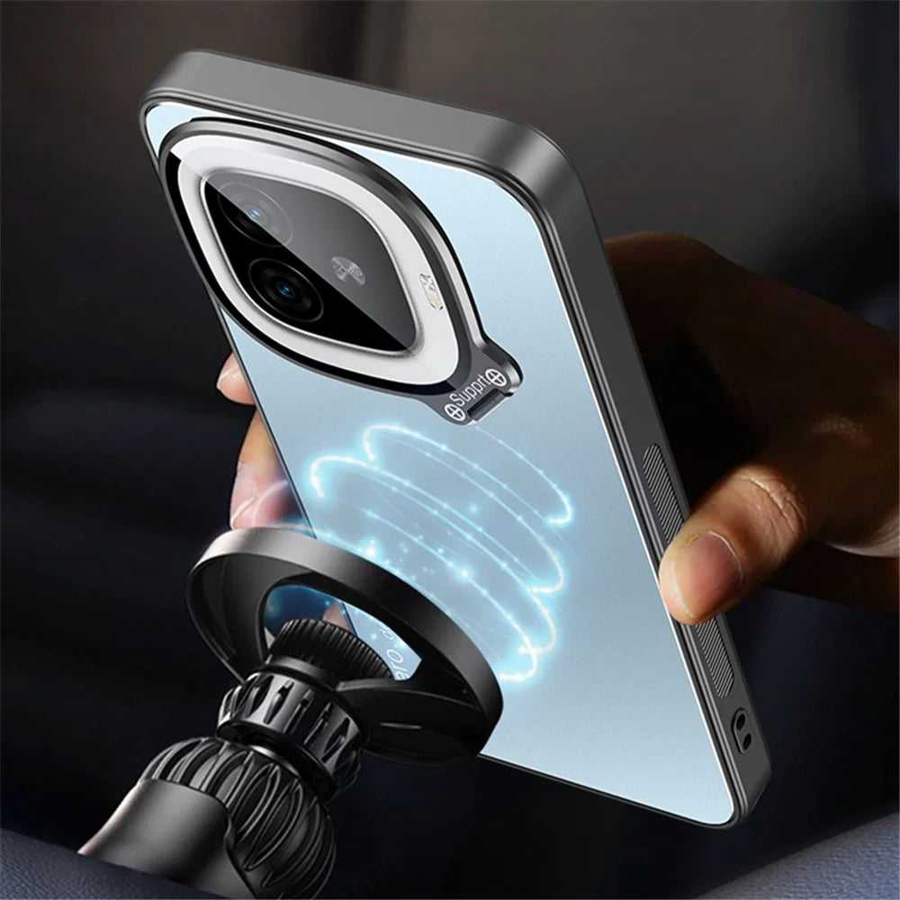For vivo iQOO Z9 Turbo 5G Case with Lens Kickstand Shockproof PC+TPU Phone Cover - Black - 6