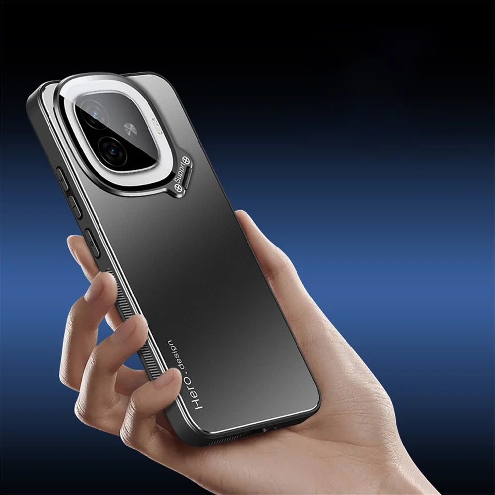 For vivo iQOO Z9 Turbo 5G Case with Lens Kickstand Shockproof PC+TPU Phone Cover - Black - 7