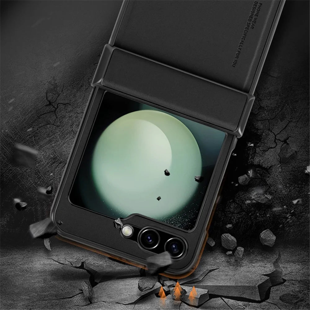 X-LEVEL For Samsung Galaxy Z Flip5 5G Phone Case PU Leather+PC+TPU Cell Phone Cover - Black - 5