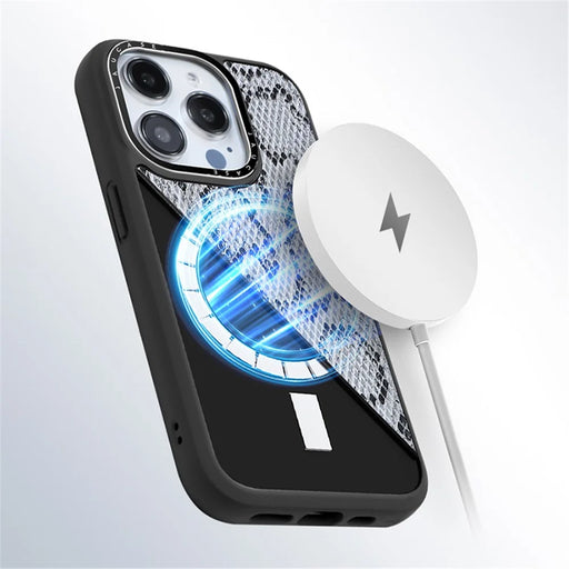 JAUCASE For iPhone 15 Pro Max Case Compatible with MagSafe Snake Texture PU Leather+TPU+PC Phone Cover - Grey - 2