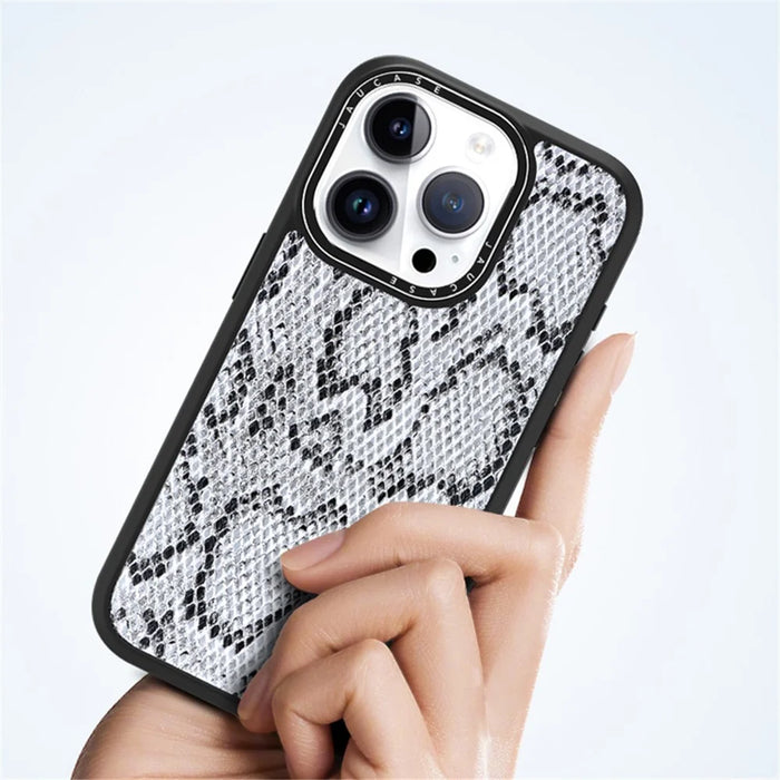 JAUCASE For iPhone 15 Pro Max Case Compatible with MagSafe Snake Texture PU Leather+TPU+PC Phone Cover - Grey - 5
