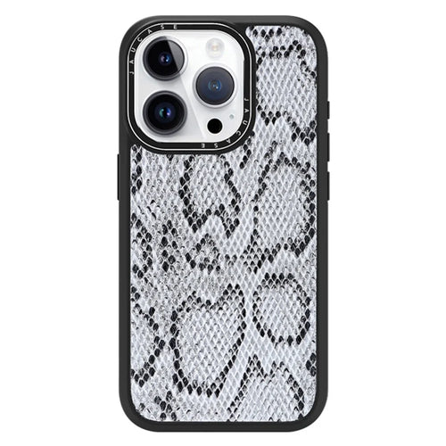 JAUCASE For iPhone 14 Pro Magnetic Case Snake Texture Leather+TPU+PC Anti-Drop Phone Cover - Grey - 1