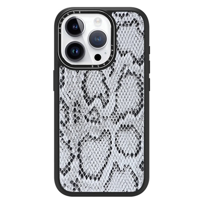 JAUCASE For iPhone 14 Pro Max Case Compatible with MagSafe Snake Texture PU Leather+TPU+PC Phone Cover - Grey - 1