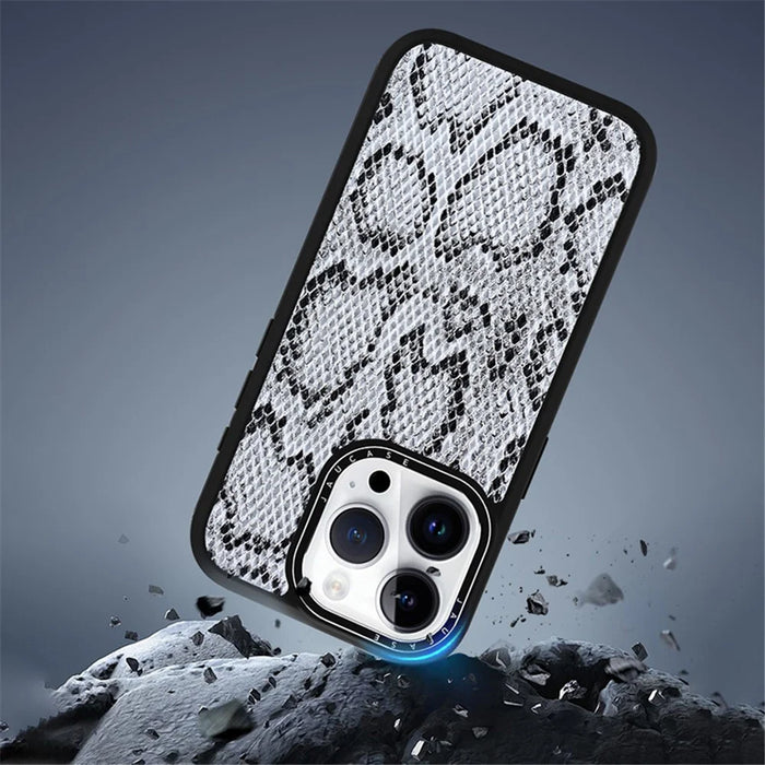 JAUCASE For iPhone 14 Pro Max Case Compatible with MagSafe Snake Texture PU Leather+TPU+PC Phone Cover - Grey - 3