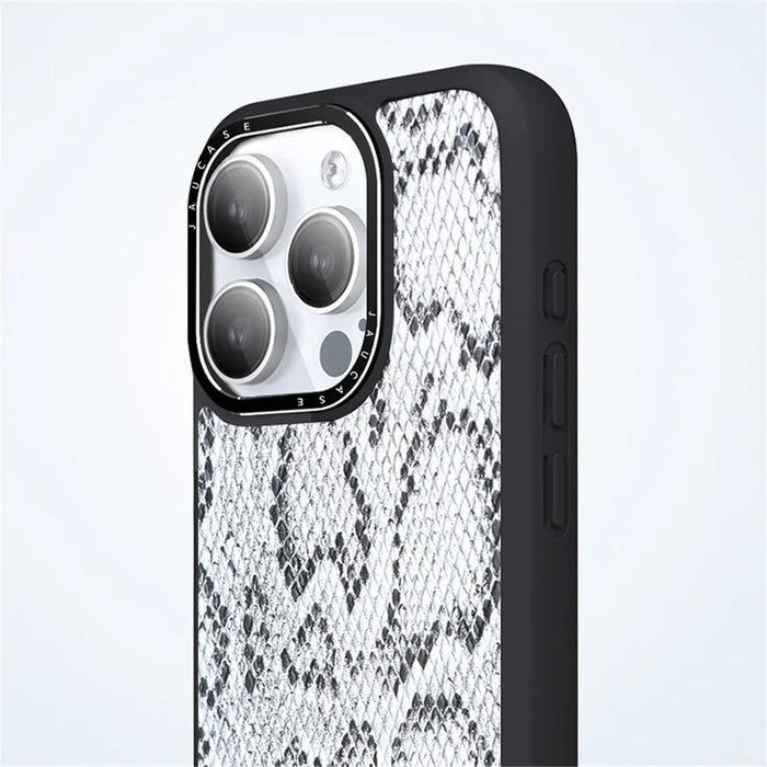 JAUCASE For iPhone 14 Pro Max Case Compatible with MagSafe Snake Texture PU Leather+TPU+PC Phone Cover - Grey - 4