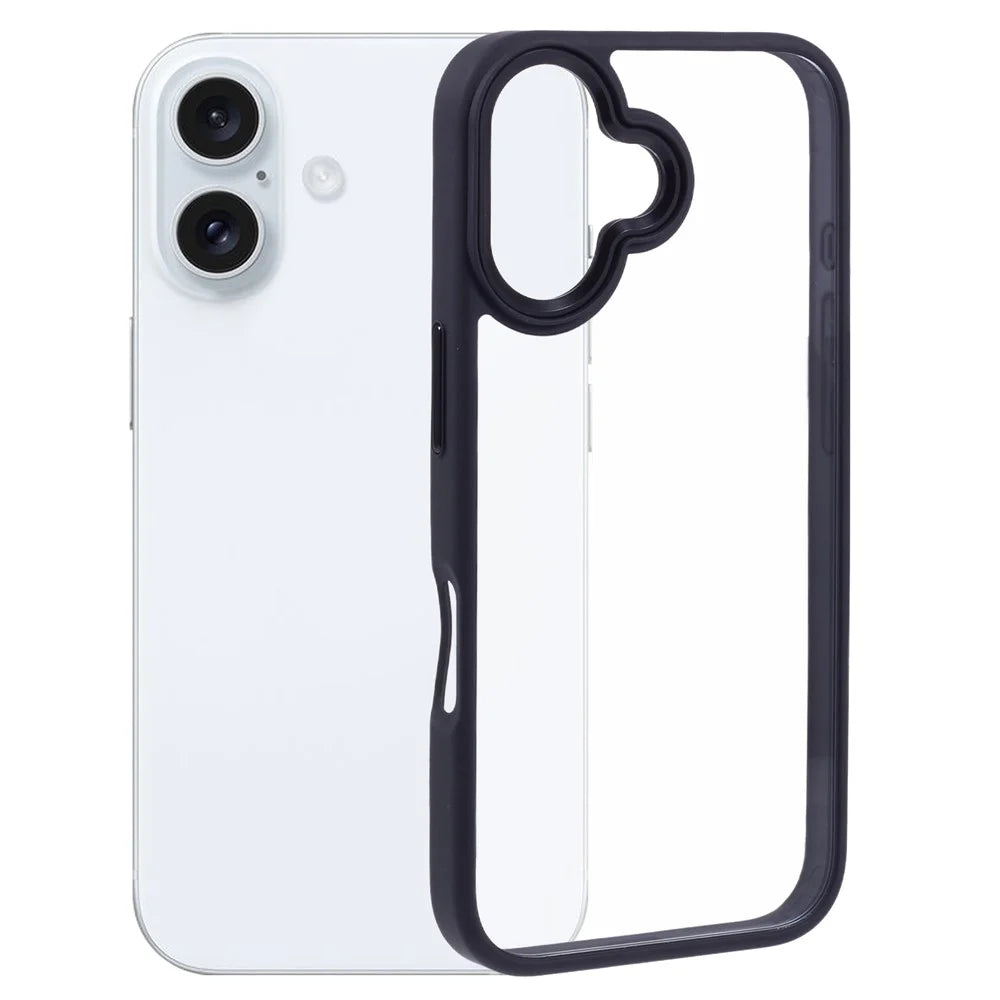 For iPhone 16 Cell Phone Cases Drop-Proof Clear Back PC+TPU Cover - Black - 1