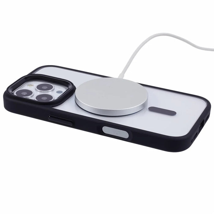 For iPhone 16 Pro Compatible with MagSafe Phone Case Clear PC+TPU Back Cover - Black - 4