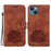 For iPhone 14 Case Lotus Imprinted PU Leather Flip Phone Wallet Cover - Brown - 1