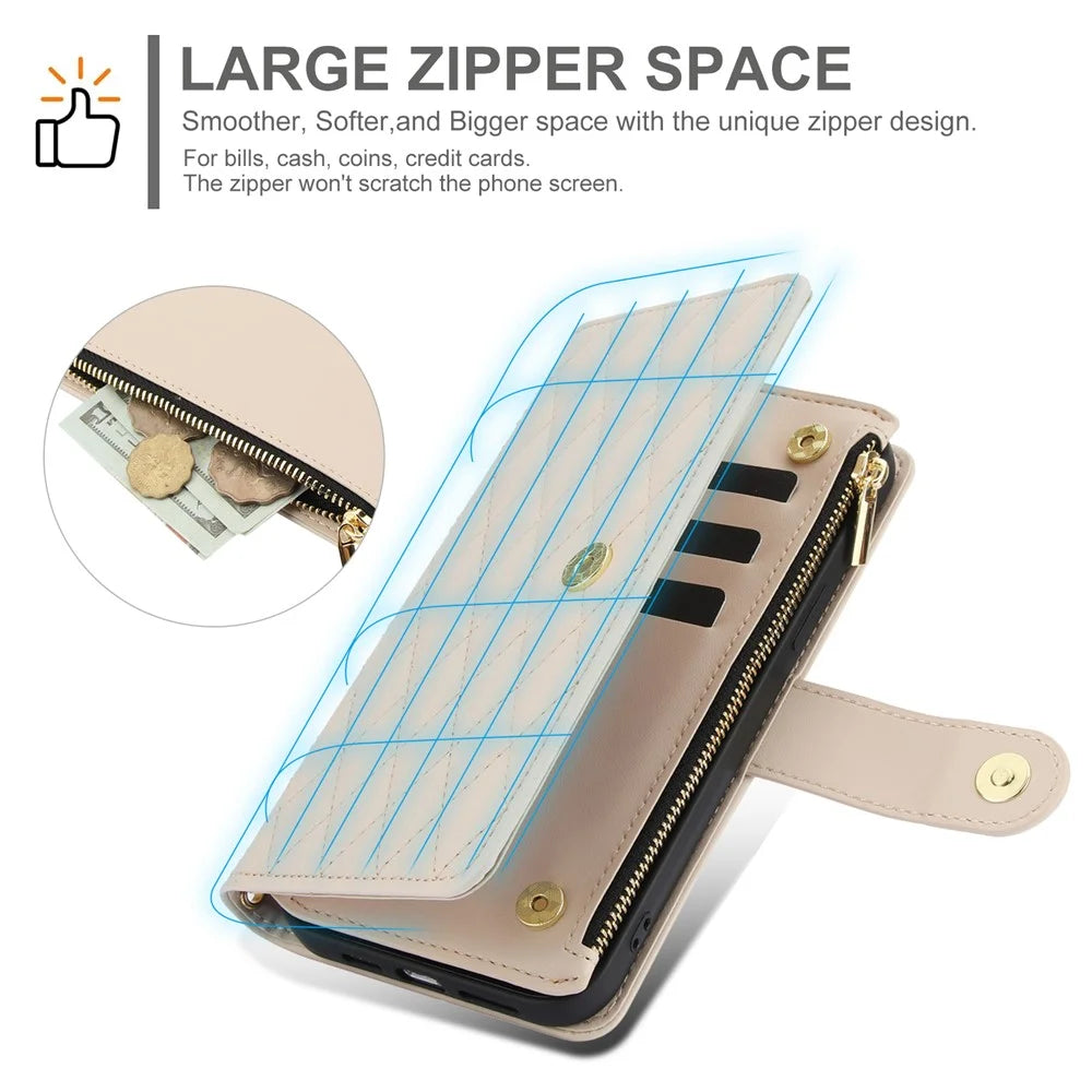 For Google Pixel 8 Case Chic Rhombus PU Leather Phone Cover with Shoulder Lanyard - Apricot - 5