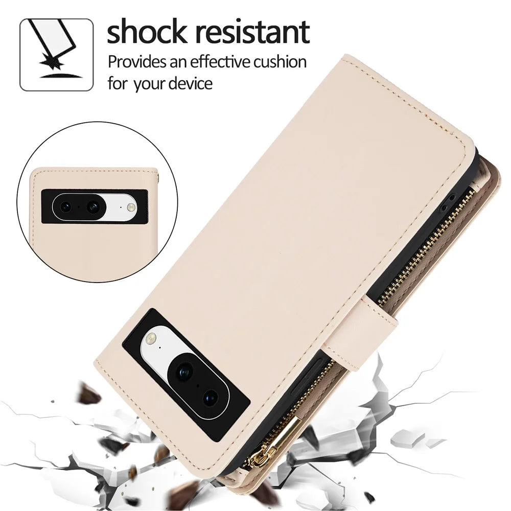 For Google Pixel 8 Case Chic Rhombus PU Leather Phone Cover with Shoulder Lanyard - Apricot - 7