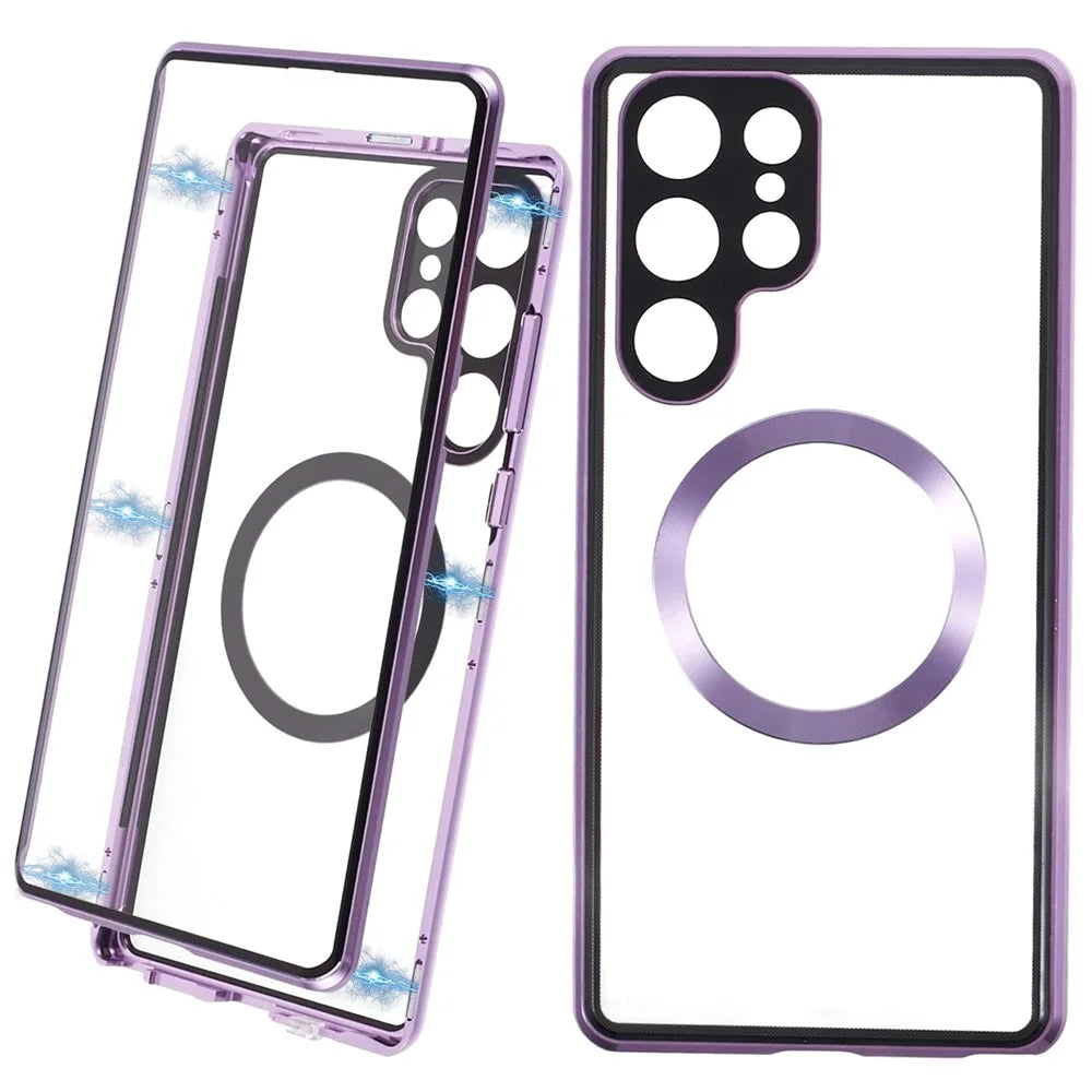 For Samsung Galaxy S24 Ultra Magnetic Phone Case Dual Side Tempered Glass Electroplating Frame - Purple - 1