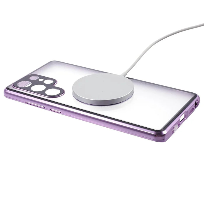 For Samsung Galaxy S24 Ultra Magnetic Phone Case Dual Side Tempered Glass Electroplating Frame - Purple - 4