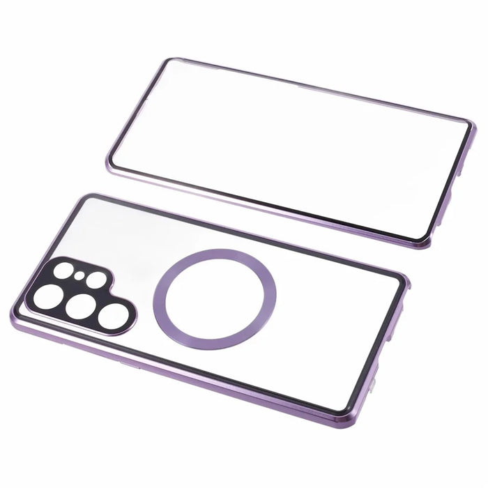For Samsung Galaxy S24 Ultra Magnetic Phone Case Dual Side Tempered Glass Electroplating Frame - Purple - 5