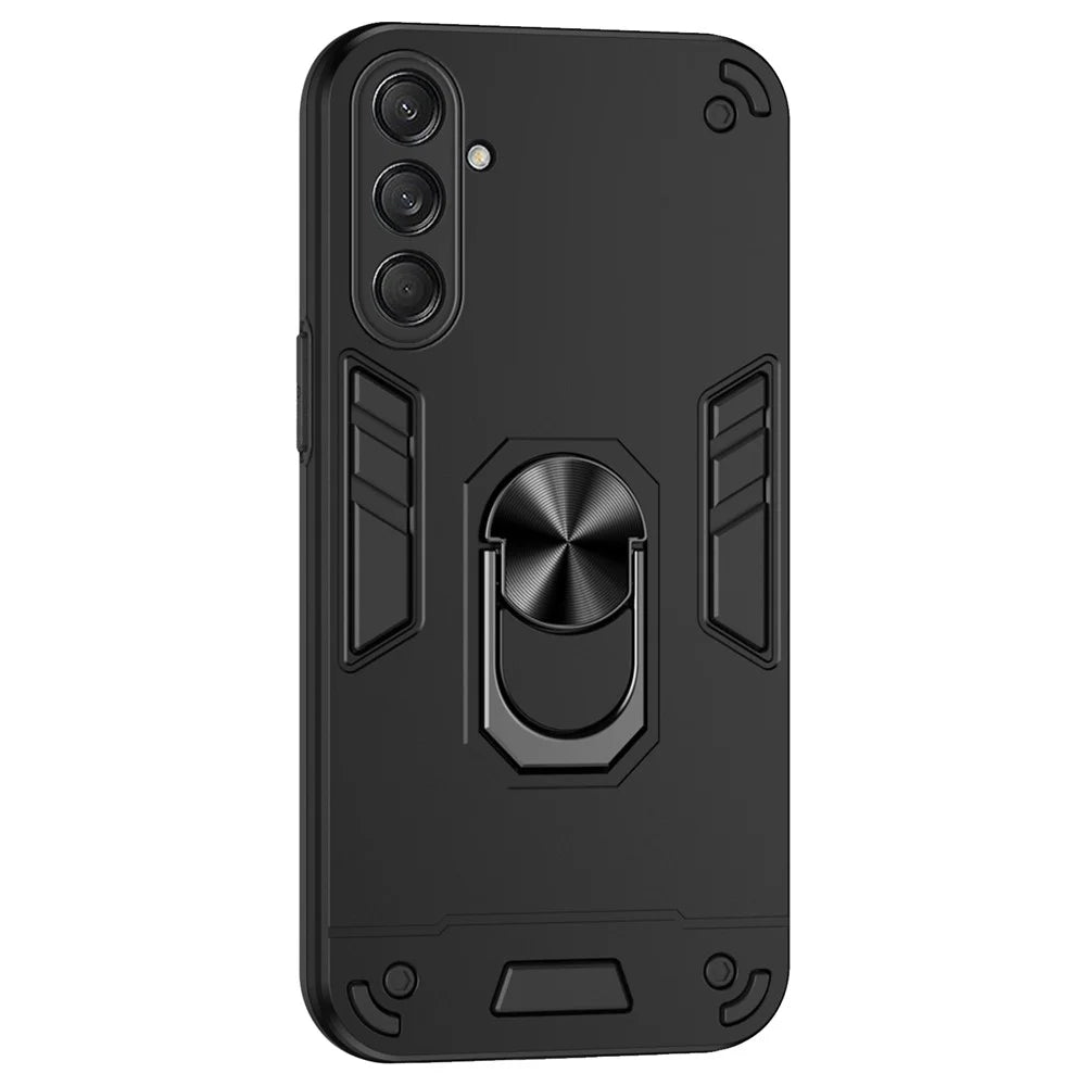 For Samsung Galaxy M55 5G Case PC+TPU Phone Cover with Rotation Ring Grip - Black - 1